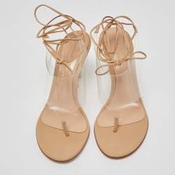 Pre Owned Gianvito Rossi Beige Leather and PVC Ankle Wrap Sandals Size 36
