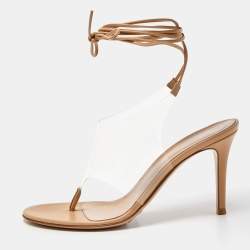 Pre Owned Gianvito Rossi Beige Leather and PVC Ankle Wrap Sandals Size 36