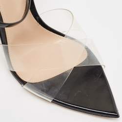 Pre Owned Gianvito Rossi Black/Transparent PVC and Patent Crisscross Ankle Strap Sandals Size 38
