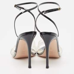 Pre Owned Gianvito Rossi Black/Transparent PVC and Patent Crisscross Ankle Strap Sandals Size 38