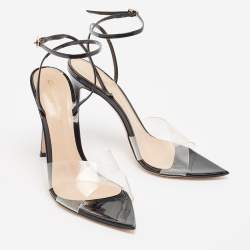 Pre Owned Gianvito Rossi Black/Transparent PVC and Patent Crisscross Ankle Strap Sandals Size 38