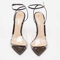 Pre Owned Gianvito Rossi Black/Transparent PVC and Patent Crisscross Ankle Strap Sandals Size 38