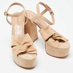 Pre Owned Gianvito Rossi Beige Suede Block Heel Ankle Strap Sandals Size 38