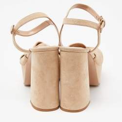 Pre Owned Gianvito Rossi Beige Suede Block Heel Ankle Strap Sandals Size 38