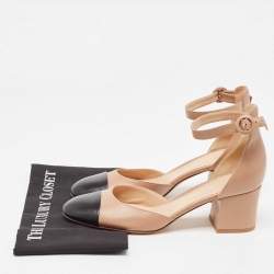 Pre Owned Gianvito Rossi Beige/Black Leather Block Heel Ankle Strap Pumps Size 42 