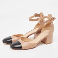 Pre Owned Gianvito Rossi Beige/Black Leather Block Heel Ankle Strap Pumps Size 42 