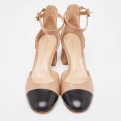 Pre Owned Gianvito Rossi Beige/Black Leather Block Heel Ankle Strap Pumps Size 42 
