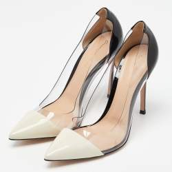 Gianvito Rossi White/Black Patent Leather and PVC Plexi Pointed Toe Pumps Size 40