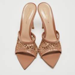 Pre Owned Gianvito Rossi Pink Mesh and Leather Alisia Slide Sandals Size 39