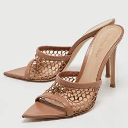 Pre Owned Gianvito Rossi Pink Mesh and Leather Alisia Slide Sandals Size 39