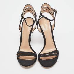 Pre Owned Gianvito Rossi Black Canvas Ankle Strap Sandals Size 38.5