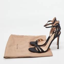 Pre Owned Gianvito Rossi Black Canvas Ankle Strap Sandals Size 38.5