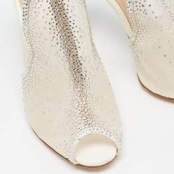 Pre Owned Gianvito Rossi White Mesh Crystal Embellished Mules Size 40.5