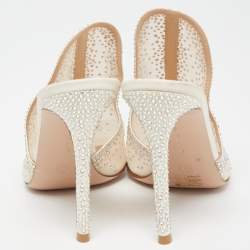Pre Owned Gianvito Rossi White Mesh Crystal Embellished Mules Size 40.5