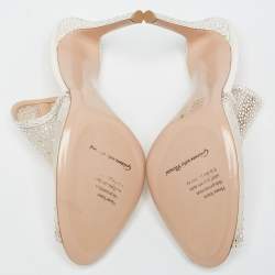 Pre Owned Gianvito Rossi White Mesh Crystal Embellished Mules Size 40.5