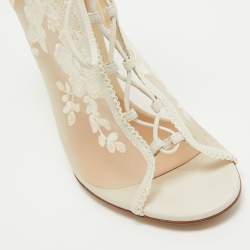 Pre Owned Gianvito Rossi White Mesh and Leather Lace Up Ankle Boots Size 39