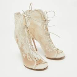 Pre Owned Gianvito Rossi White Mesh and Leather Lace Up Ankle Boots Size 39