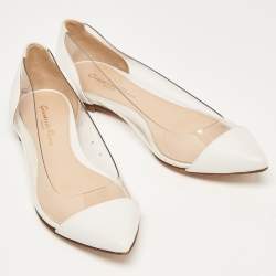 Pre Owned Gianvito Rossi White Leather and PVC Plexi Ballet Flats Size 35