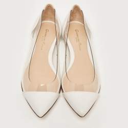 Pre Owned Gianvito Rossi White Leather and PVC Plexi Ballet Flats Size 35