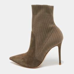 Pre Owned Gianvito Rossi Grey Suede and Fabric Ankle Boots Size 39