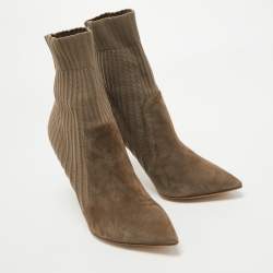 Pre Owned Gianvito Rossi Grey Suede and Fabric Ankle Boots Size 39
