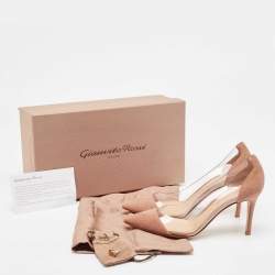 Pre Owned Gianvito Rossi Pink Nubuck Leather and PVC Plexi Pointed Toe Pumps Size 36