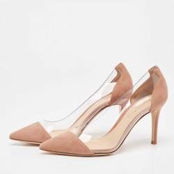 Pre Owned Gianvito Rossi Pink Nubuck Leather and PVC Plexi Pointed Toe Pumps Size 36