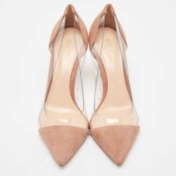 Pre Owned Gianvito Rossi Pink Nubuck Leather and PVC Plexi Pointed Toe Pumps Size 36