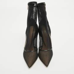 Pre Owned Gianvito Rossi Black Mesh and Leather Pointed Toe Ankle Boots Size 38