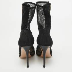 Pre Owned Gianvito Rossi Black Mesh and Leather Pointed Toe Ankle Boots Size 38