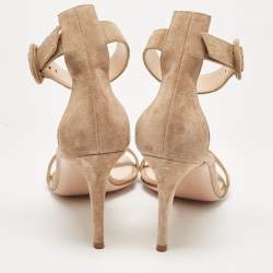 Pre Owned Gianvito Rossi Beige Suede Portofino Ankle Strap Sandals Size 39