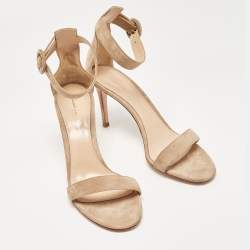Pre Owned Gianvito Rossi Beige Suede Portofino Ankle Strap Sandals Size 39