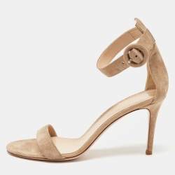 Pre Owned Gianvito Rossi Beige Suede Portofino Ankle Strap Sandals Size 39