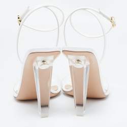 Pre Owned Gianvito Rossi White Patent Leather and PVC Odyssey Sandals Size 38.5