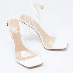 Pre Owned Gianvito Rossi White Patent Leather and PVC Odyssey Sandals Size 38.5