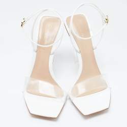 Pre Owned Gianvito Rossi White Patent Leather and PVC Odyssey Sandals Size 38.5