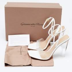 Pre Owned Gianvito Rossi White Patent Leather and PVC Odyssey Sandals Size 38.5