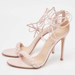 Gianvito Rossi Pink Braided Leather Leomi Sandals Size 39