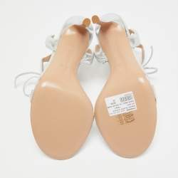 Pre Owned Gianvito Rossi Silver Leather Wavy Ankle Tie Sandals Size 38