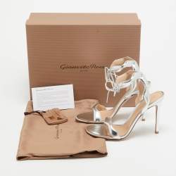 Pre Owned Gianvito Rossi Silver Leather Wavy Ankle Tie Sandals Size 38
