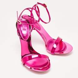 Gianvito Rossi Pink Patent Leather Spice Ribbon Sandals Size 39