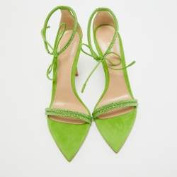 Gianvito Rossi Green Suede Crystal Embellished Montecarlo Sandals Size 39