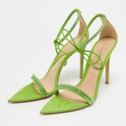 Gianvito Rossi Green Suede Crystal Embellished Montecarlo Sandals Size 39