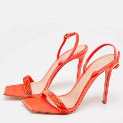 Pre Owned Gianvito Rossi Poppy Red Velvet Embellished Britney Sandals Size 39.5