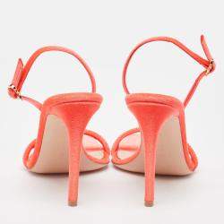 Pre Owned Gianvito Rossi Poppy Red Velvet Embellished Britney Sandals Size 39.5