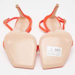 Pre Owned Gianvito Rossi Poppy Red Velvet Embellished Britney Sandals Size 39.5