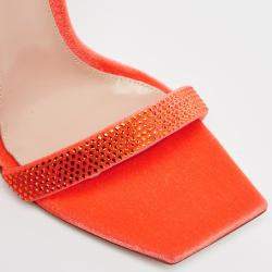 Pre Owned Gianvito Rossi Poppy Red Velvet Embellished Britney Sandals Size 39.5