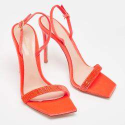 Pre Owned Gianvito Rossi Poppy Red Velvet Embellished Britney Sandals Size 39.5