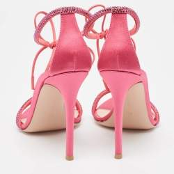 Gianvito Rossi Pink Satin Embellished Montecarlo Sandals Size 39