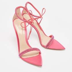 Gianvito Rossi Pink Satin Embellished Montecarlo Sandals Size 39